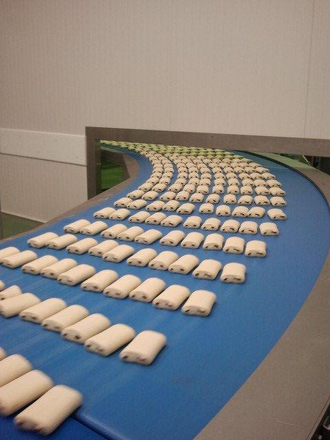 BMK curved belt conveyor in an industrial bakery