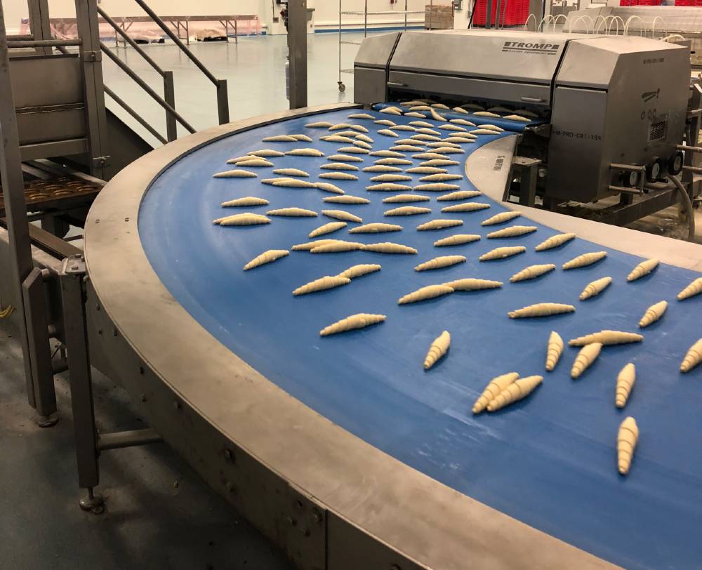 Transport of croissants with curved conveyor Type BMK
