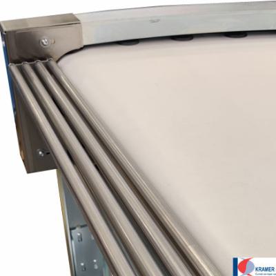 220947 R curved belt conveyor with non-driven transition rollers