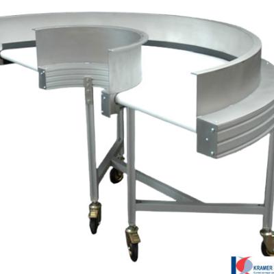 KDC 180° curved belt conveyor with high side guides