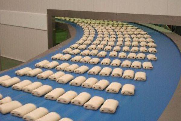 BMK curved belt conveyor in an industrial bakery