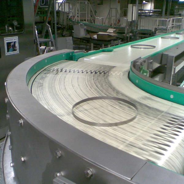 Transport of car parts with curved belt type R