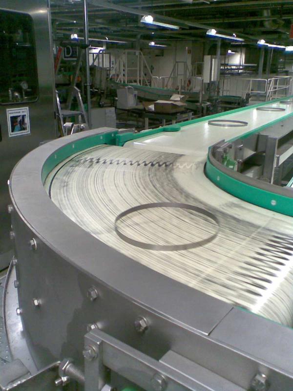 Transport of car parts with curved belt type R