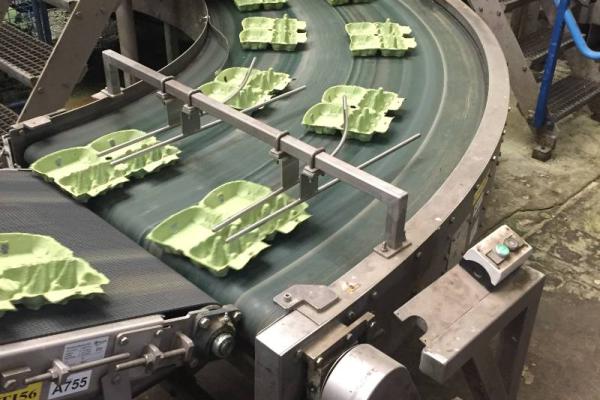 Transport of egg cartons with round bend Type R